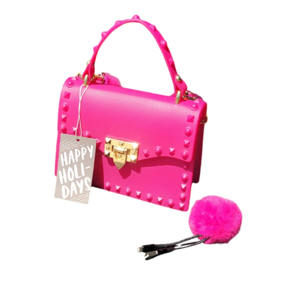 Studded Jelly Small‎ Crossbody Purse/Handbag with Pom USB